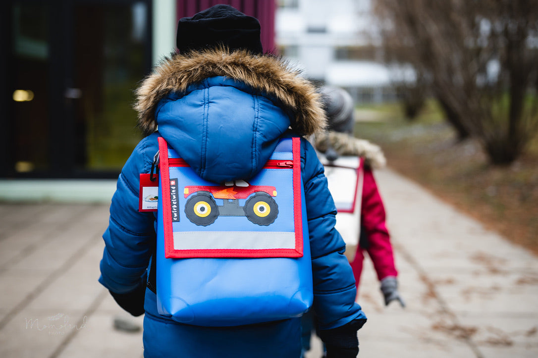 Kindergartenrucksack  Monstertruck rot Glitzer Canvas