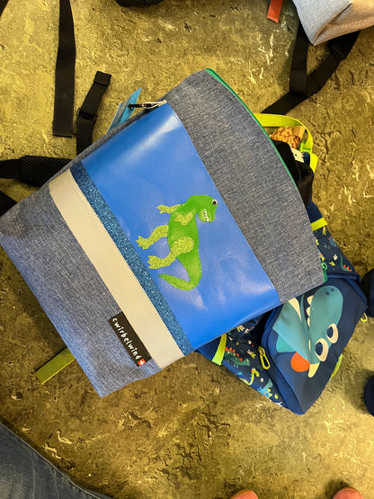 Kindergartenruckack Leinen-Blache Dino Rex Glitzer