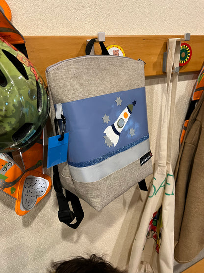 Kindergartenrucksack Leinen-Blache Rakete Pastell