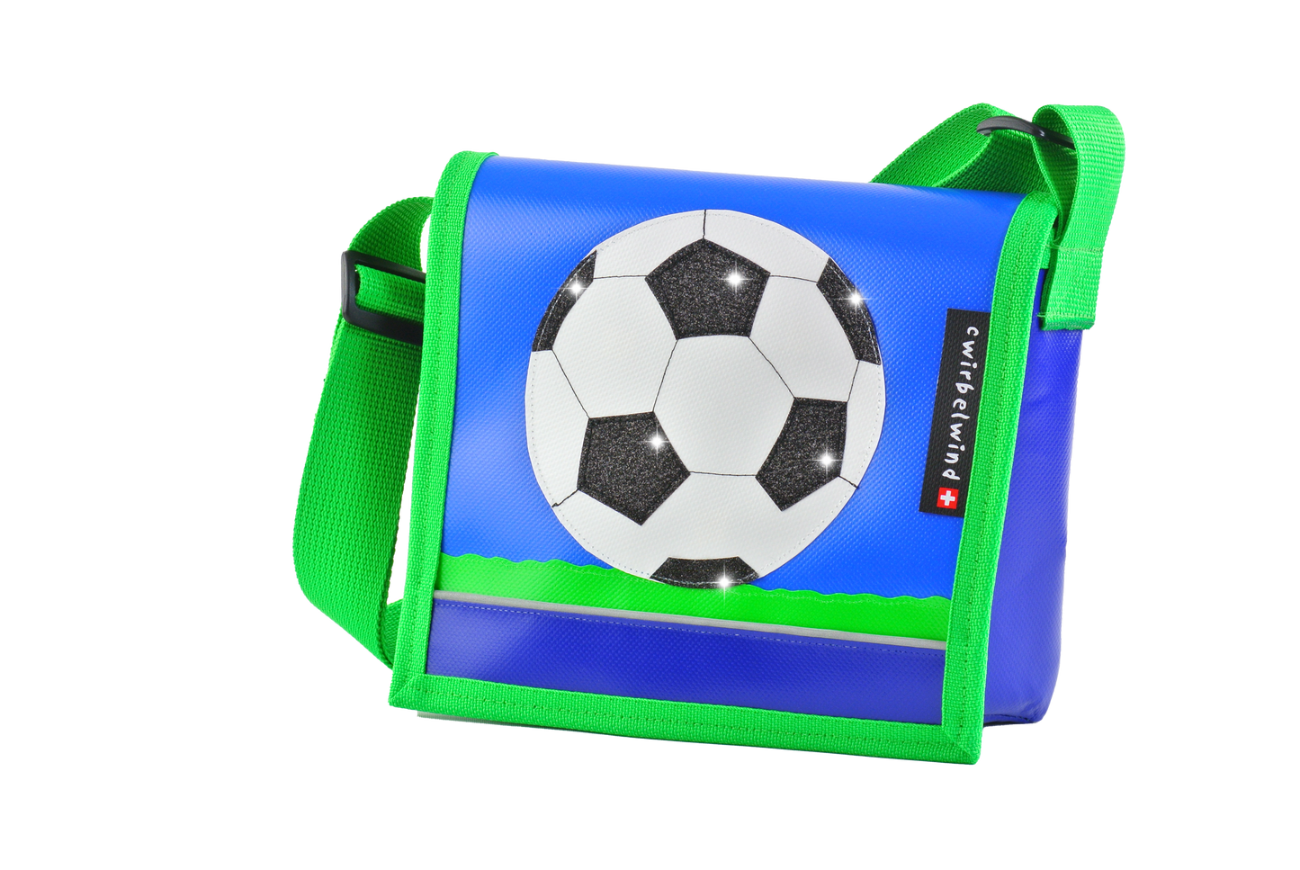 Kindergartentasche Fussball blau Glitzer