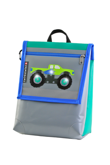Kindergartenrucksack Monstertruck grün Glitzer