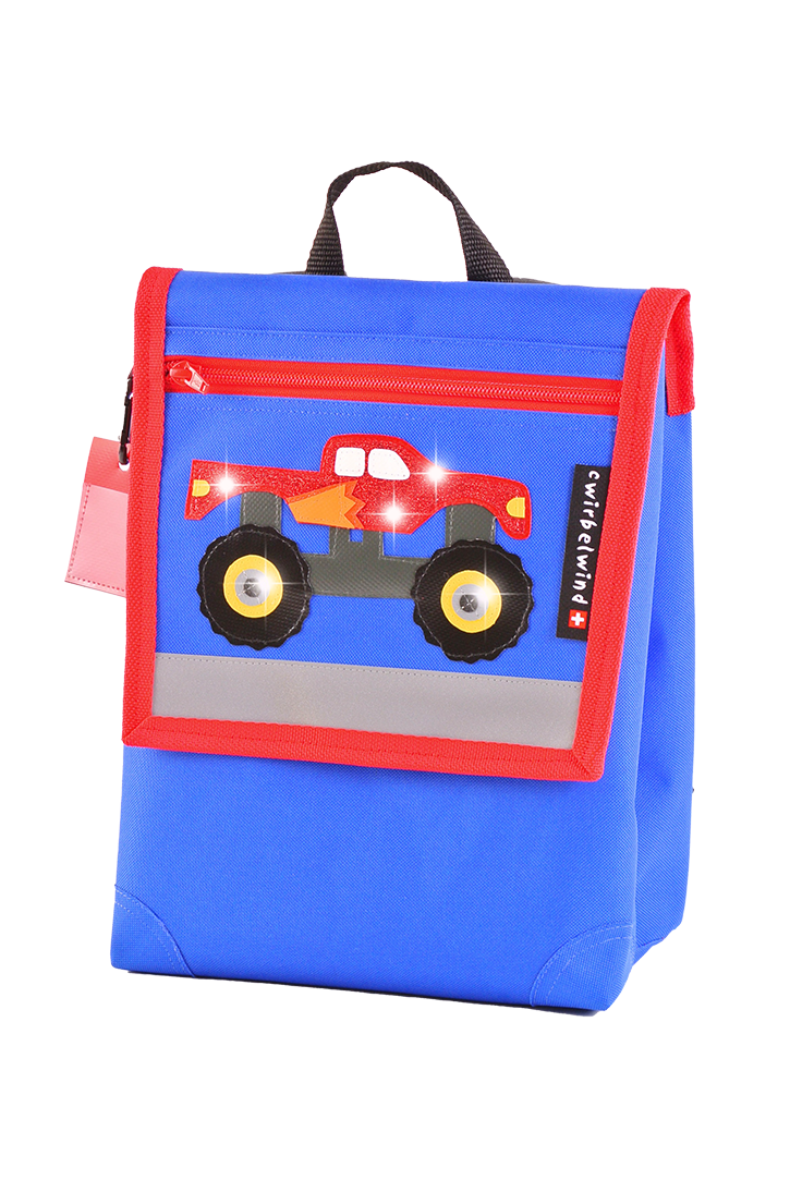 Kindergartenrucksack  Monstertruck rot Glitzer Canvas