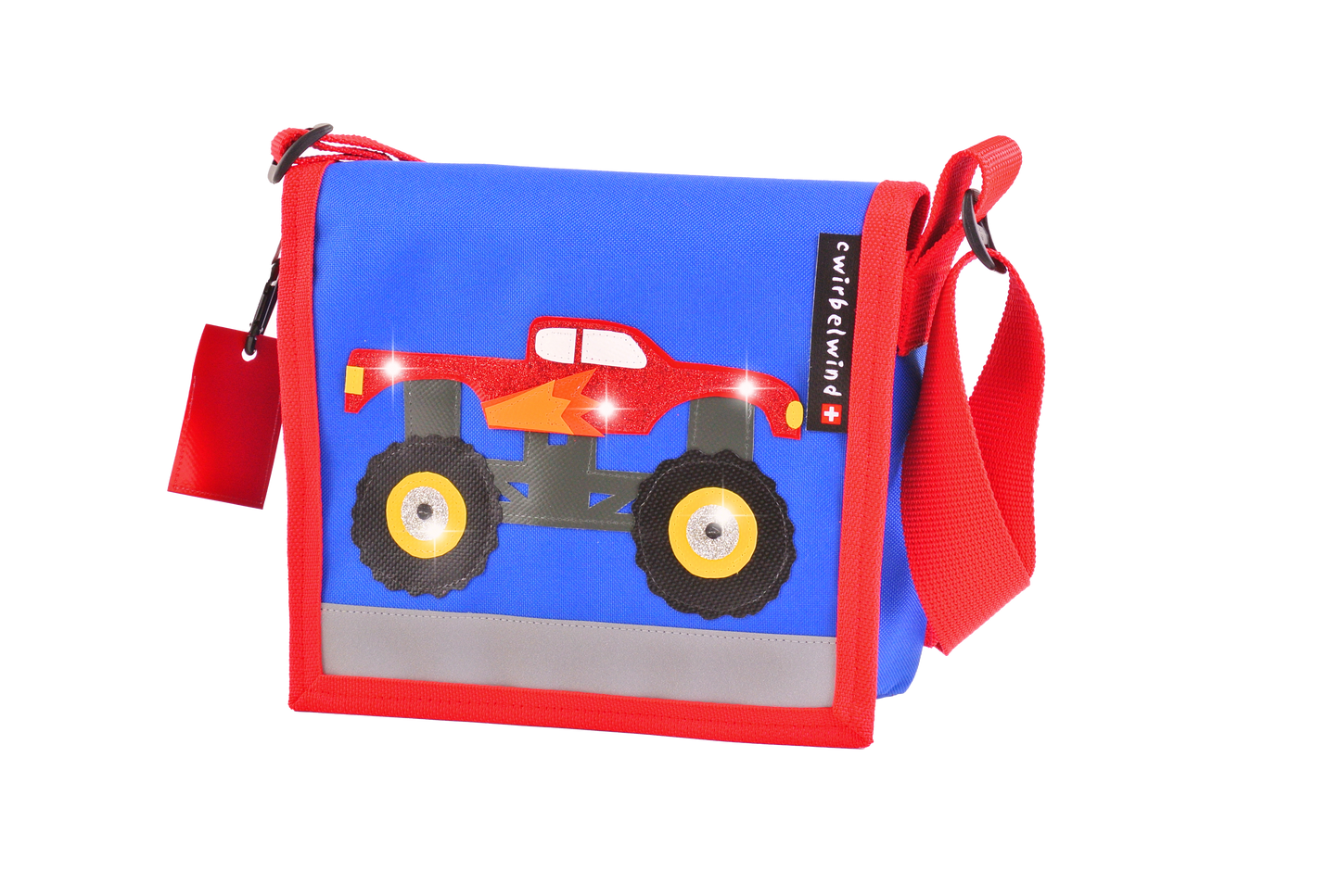 Kindergartentasche Monstertruck rot Glitzer Canvas