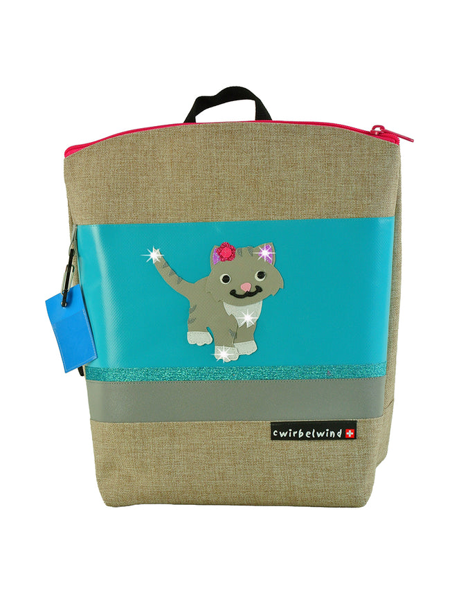 Kindergartenrucksack Leinen-Blache Katze Sandrina Glitzer