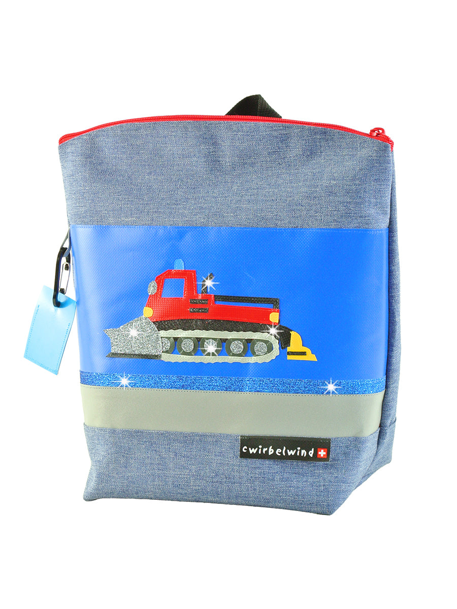 Kindergartenrucksack Leinen-Blache Pistenbulli Glitzer