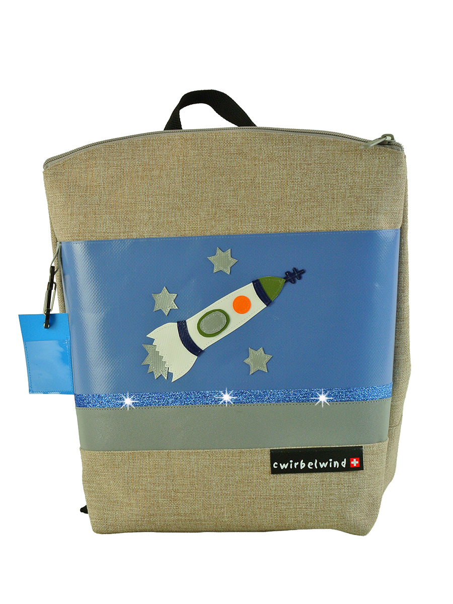 Kindergartenrucksack Leinen-Blache Rakete Pastell