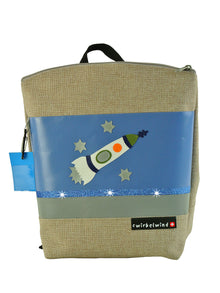 Kindergartenrucksack Leinen-Blache Rakete Pastell