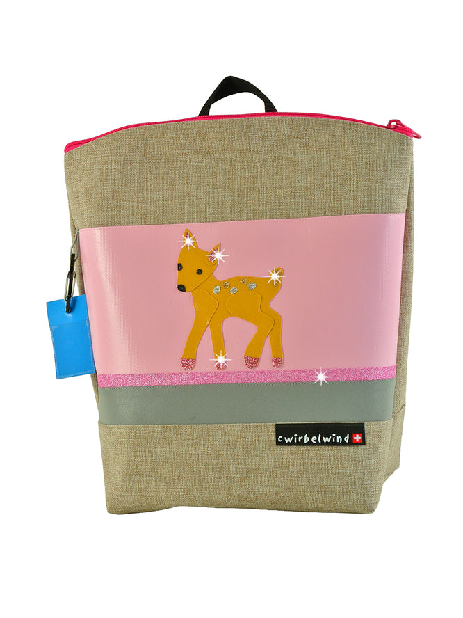 Kindergartenrucksack Leinen-Blache Rehkitz Glitzer