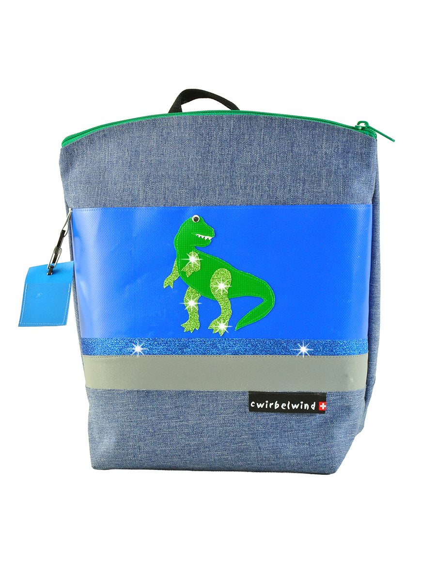 Kindergartenruckack Leinen-Blache Dino Rex Glitzer