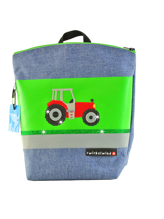 Kindergartenrucksack Leinen-Blache Traktor 2 Glitzer