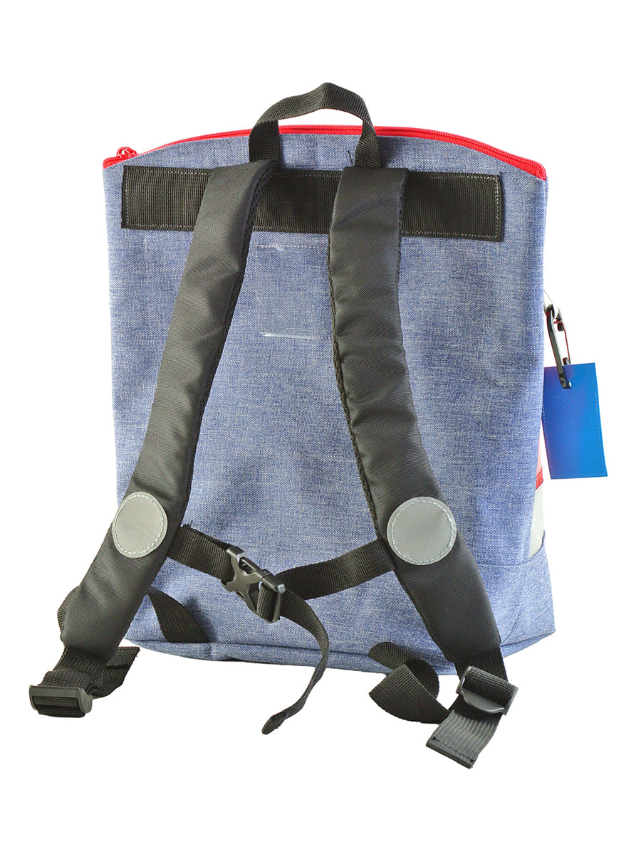 Kindergartenrucksack Leinen-Blache Monstertruck rot Glitzer